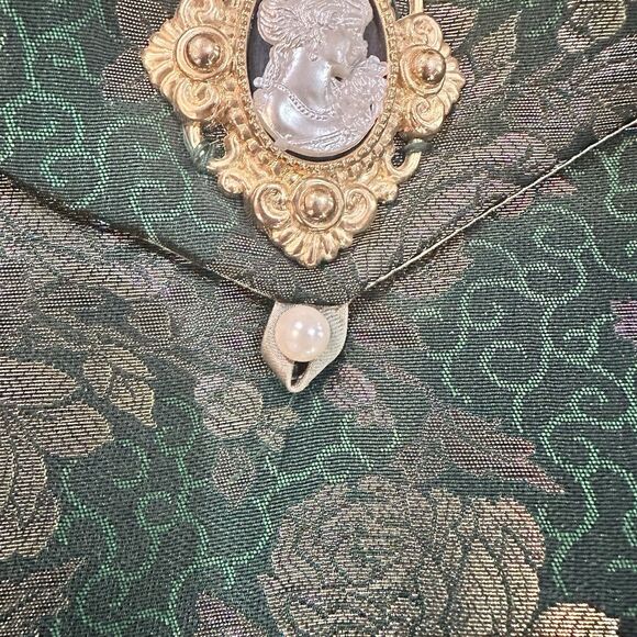 Vintage Jessica McClintock Envelope Clutch Cameo Pouch Green Floral 7.5x9 Bag - Picture 3 of 6